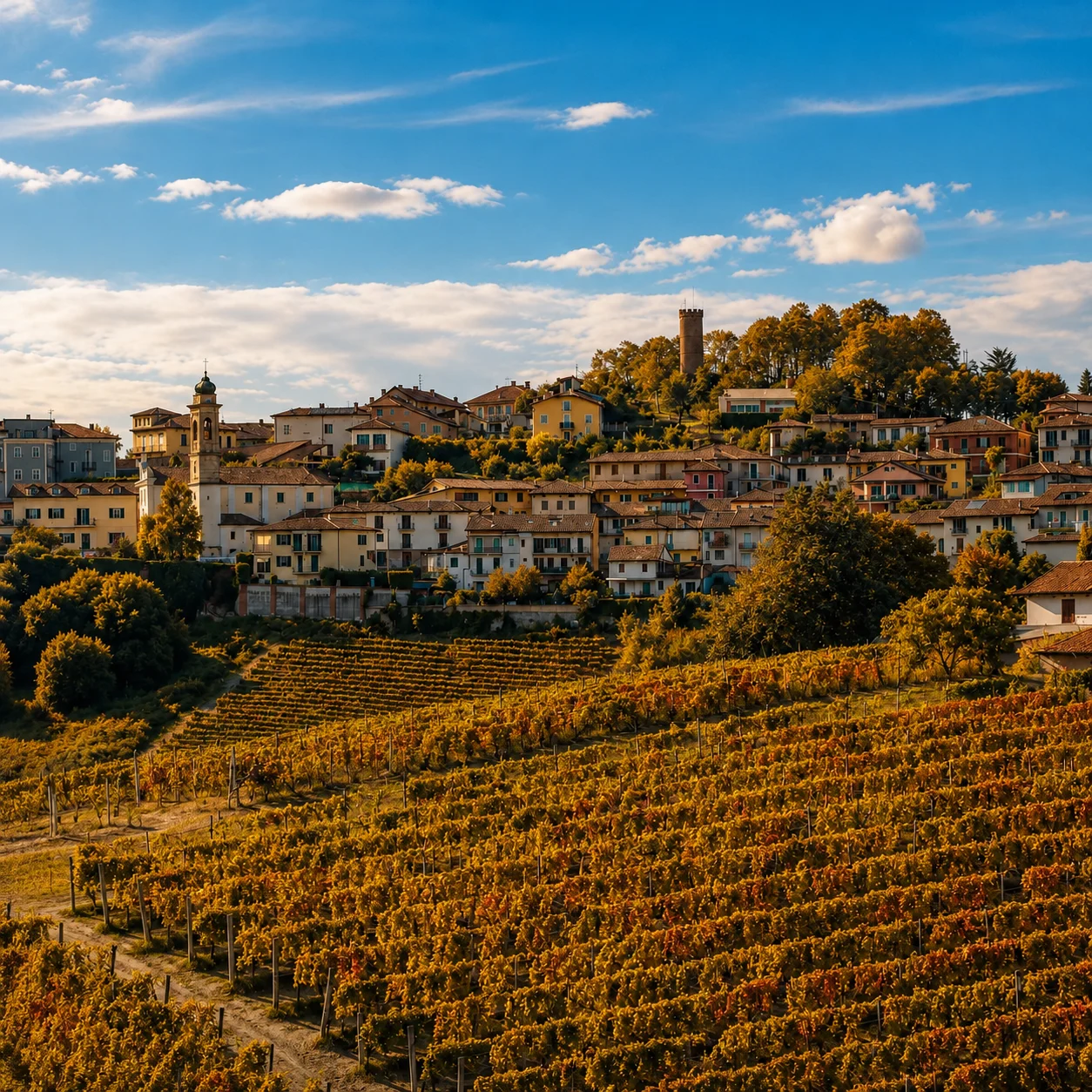 Castagnole delle Lanze seen through vineyards