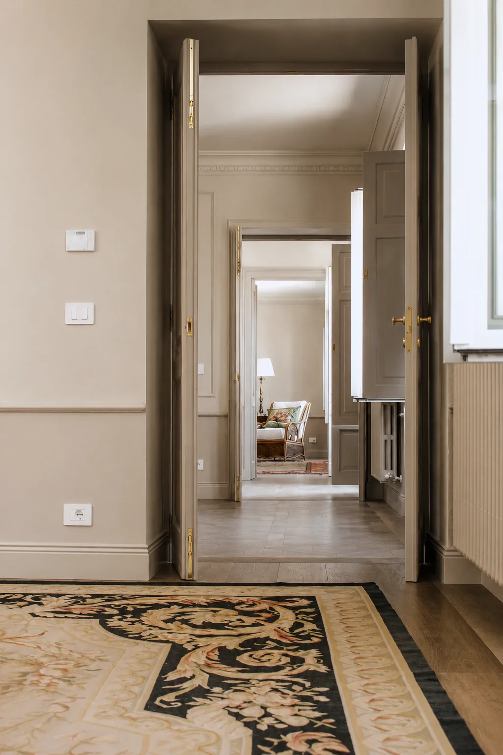 View through a succession of doorways from the bedroom