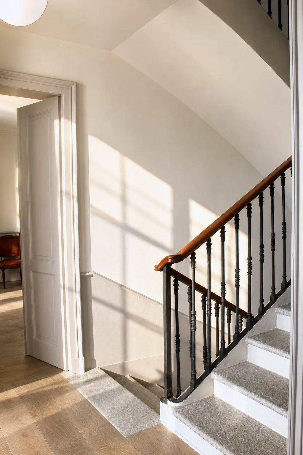 Sunlight falling across the staircase
